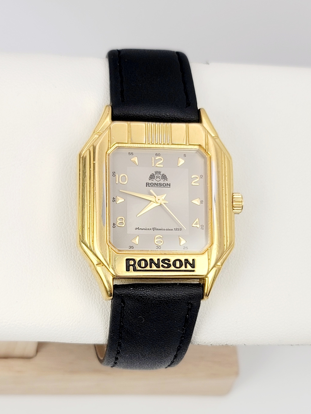 Vintage Ronson 7630-A41571 Quartz Watch Gold Tone Tank Roman Dial